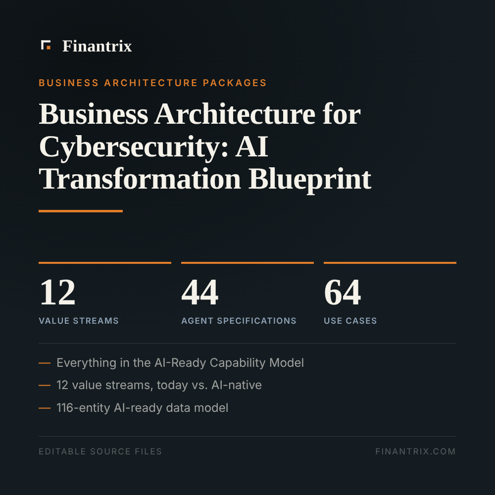 Business Architecture for Cybersecurity: AI Transformation Blueprint — 12 value streams, 44 agent specifications, 64 use cases
