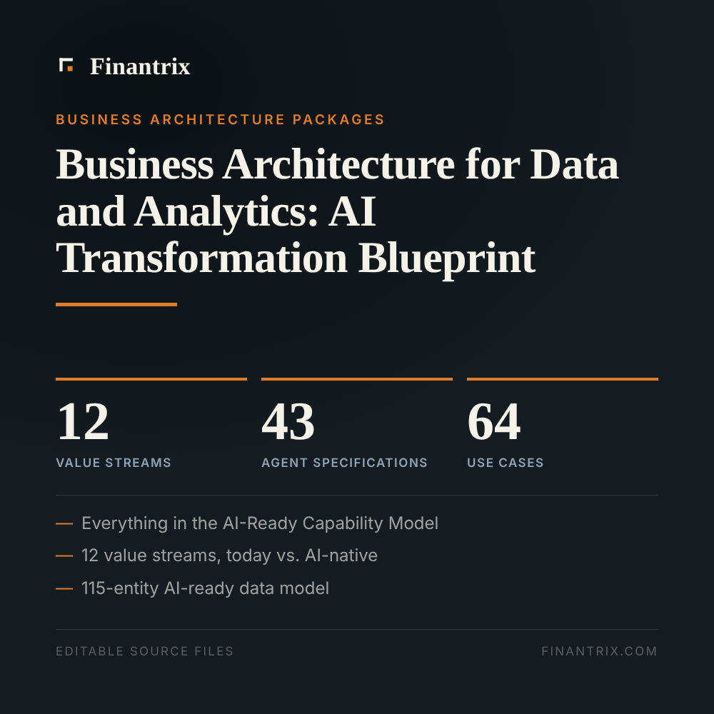 Business Architecture for Data and Analytics: AI Transformation Blueprint — 12 value streams, 43 agent specifications, 64 use cases
